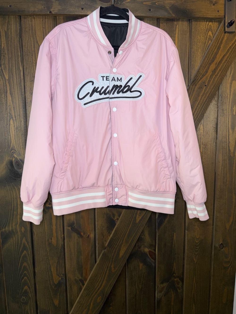 Team Crumbl Pink Black Reversible Varsity Jacket